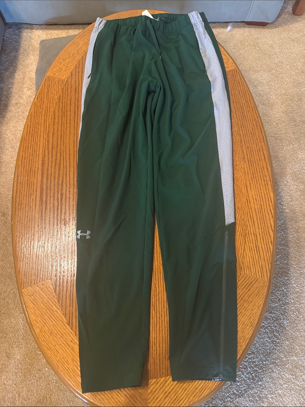 Under Armour Green Track Pants with Light Gray Side Panels